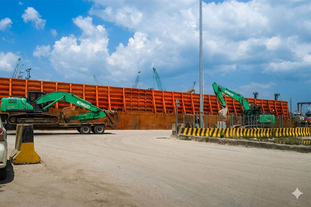 Persiapan Bongkar kargo ban dari Tongkang 300ft